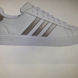 Adidas White Sneakers with Silver Stripes